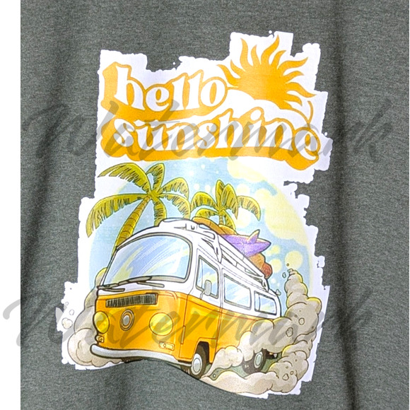 Hello Sunshine -Van on Beach - Green Graphic T-Shirt - Size M - NWOT Summer Fun - Picture 4 of 7